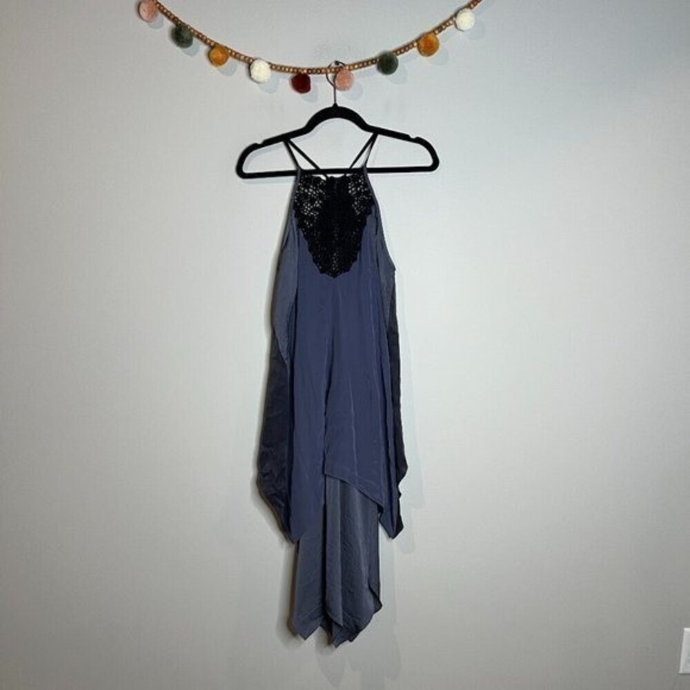 Rebecca Taylor blue silk eyelet layered flowy dress
